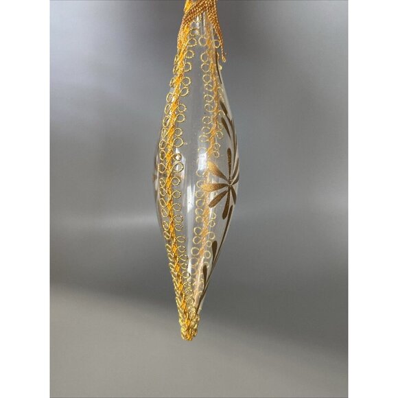 5 Vintage Clear Glass Icicle Tear Drop Christmas Ornament Gold Accent Hand Paint - Picture 5 of 12